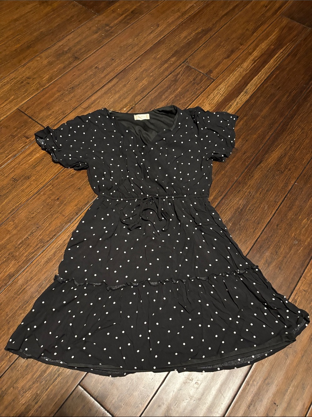 Altar'd State Black Dress with White Polka Dots